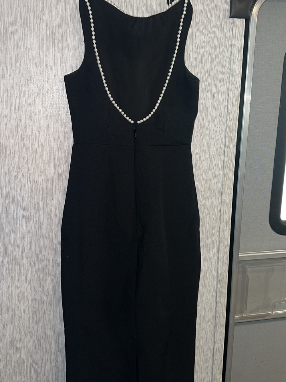 Strapless Black Dress with White Pearl-Trim Bow - Picture 2 of 5